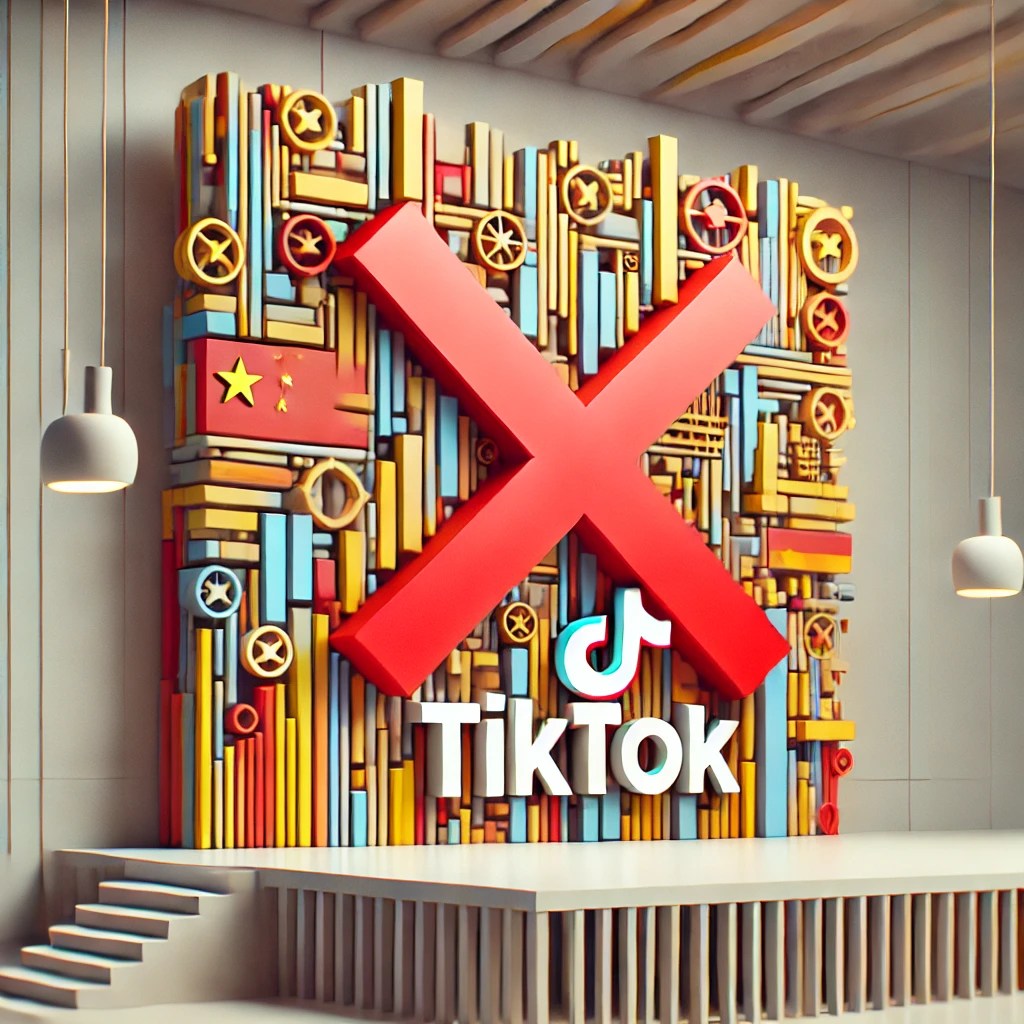 "An illustration of the TikTok logo with elements of the Chinese flag, crossed out with a red 'X,' used in an ESL lesson about social media bans."
Description:
This visually impactful illustration depicts the TikTok logo featuring elements of the Chinese flag, crossed out with a bold red 'X,' symbolizing the potential TikTok ban in the United States. Designed for ESL learners, this image complements lessons on digital platforms, international policies, and social media’s role in global communication. Ideal for educators and students exploring English vocabulary related to technology, regulations, and global events, this material encourages meaningful discussion and language practice.